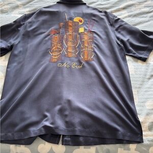 Tori Richard Embroidered “No Evil” Blue Casual Beach Shirt with Tiki Vibes!